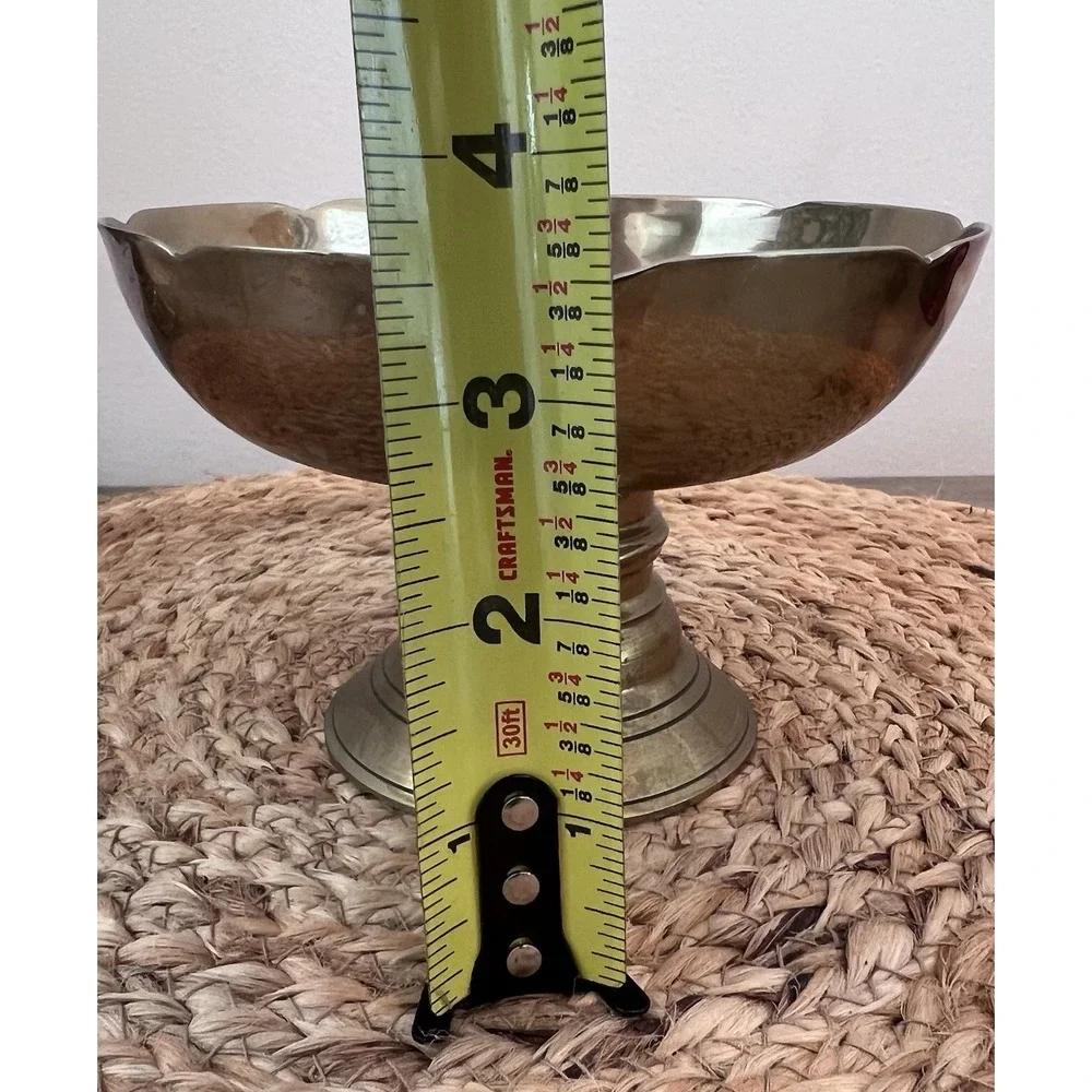 Solid Brass Pedestal Bowl Compote – Wide Shallow Dish on Turned Base 5 3/8